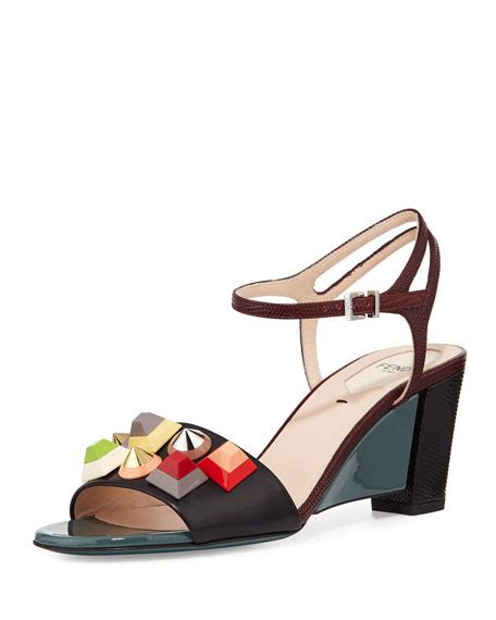 fendi stud fantasia sandal|Fendi Fantasia Studded Wedge Sandal, Black Pattern.